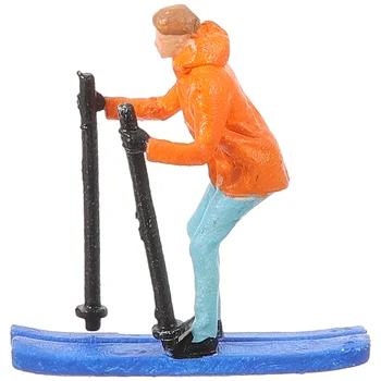 1:64 Ski Girl-Apelsin Miniatyura Model Uy O'yinchoq Landshaft Bezatish Qum Stol Inson Mayda Bezaklar