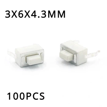 100PCS xushmuomalalik kaliti DC12V 50MA 3x6x4. 3mm DIP 2pin ulagichlari tugmasi 3*6*4.3 mm taktil kalitlari oq 3x6x4. 3h