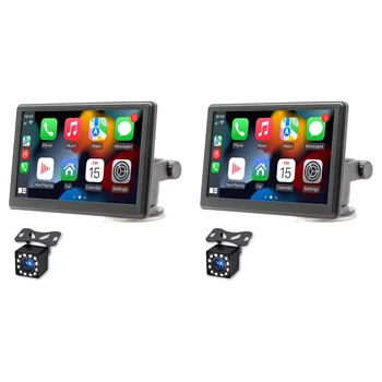 2x portativ simsiz Carplay ekranli chiziqli o'rnatish, 7 dyuymli sensorli ekranli avtomobil Stereo Bluetooth, FM avtomobil radiosi, orqa kamera, USB