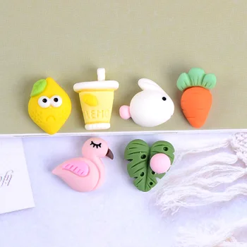 30pcs multfilm Flamingo limon Rabbit Planar qatronlar Figurines DIY Craft Supplie telefon Shell Patch Art Basteln bolalar soch aksessuarlari