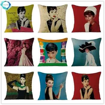 45x45cm Vintage Audrey Hepburn dekorativ yostiqlar sumkasi plyus yostiq qopqog'i uy yostig'i divan qora oq yostiq qopqog'i