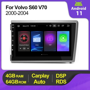 Android 11 4 + 64g avtomobil Radio Stereo Multimedia pleer Volvo S60 V70 XC70 2000-2004 GPS Audio navigatsiya BT CarplayAuto uchun