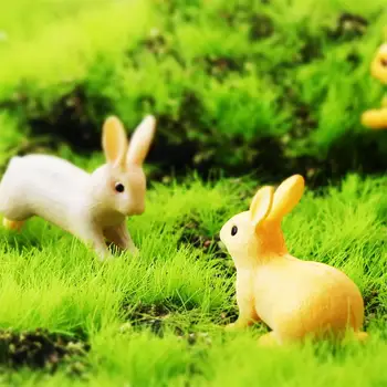 Bog ' Bunny Bonsai hayvon kekini bezatish Gulzor uchun ochiq havoda Bunny miniatyuralari mikro landshaft Pasxa quyoni uy dekoratsiyasi