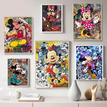 Disney Mickey Minnie Anime Devor San'ati Tuvali Rasm Nordic Plakatlari Va Tazyiqlar Yashash Uyini Bezatish Uchun Devor Rasmlari