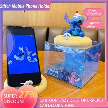 Disney Stitch Mobil Telefon Ushlagichi Yoqimli Mebel Bezaklari Multfilm Avtomobil Bezaklari Sovg'asi Ayol Uchun Quti Dangasa Ish Stoli Braketiga Ega