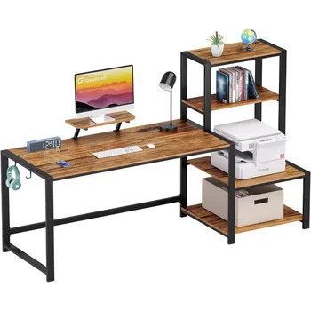 GreenForest kompyuter stoli 68,8 dyuymli saqlash printeri tokchali qaytariladigan uy ofis stoli katta o'quv yozish stoli