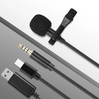 Portativ 1,5 m USB 3,5 mm Type-C Lavalier Mini mikrofon kondensator klipli Lapel mikrofon simli mikrofon uchun telefon uchun Mac noutbuk uchun kompyuter