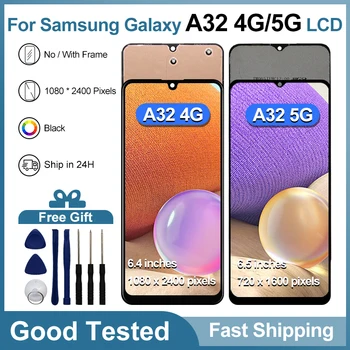 Samsung Galaxy A32 uchun AMOLED 4G A325f LCD displey Samsung Galaxy A32 5G A326B LCD zaxira qismlari uchun sensorli ekran Raqamlashtiruvchisi