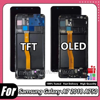 Samsung Galaxy A7 uchun Super OLED TFT 2018 Samsung A750 LCD uchun sensorli ekran Digitizer Assambleyasi bilan A750 SM-A750F LCD displey