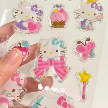 Sanrio kristalli stiker suyuq qabariq 3D uch o'lchovli dekorativ stiker yoqimli qiz Hello Kitty tug'ilgan kun Cinnamoroll sovg'asi