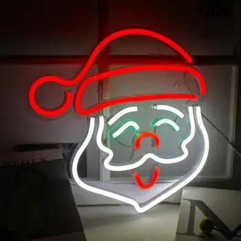 Santa Klaus Neon belgisi, Rojdestvo LED yoritgichi Santa, Neon belgisi devor dekorasi uchun Rojdestvo Bar akril taxta partiya uchun mos yopiq