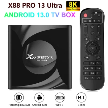 X88 PRO 13 Ultra aqlli televizor qutisi Android 13.0 Rk3528 4GB+64GB 2.4 G/5G simsiz 6 Bluetooth 8k Media pleer VP9 H. 265 dekoder to'plami yuqori quti