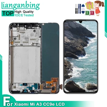 Xiaomi Mi A3 CC9e LCD displey uchun AMOLED TFT M1906f9sh M1906f9si uchun sensorli ekranli Raqamlashtiruvchi moslama ramka/orqa qopqoq bilan