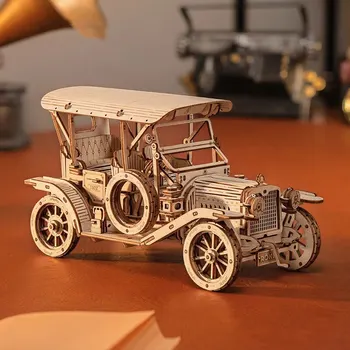 Yog'och qo'lda yasalgan montaj modeli DIY Retro Vintage avtomobil bug ' lokomotivi 3D jumboq ijodiy ajoyib bezak bayram sovg'alari